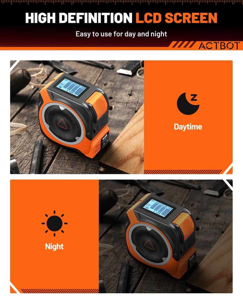 ACTBOT 2-in-1 Digital Laser Tape Measure: 197ft & 16ft Professional Accurate Tape Measuring Tool, Ft/Ft+in/in/M, Pythagorean, Area, Volume Rechargeable Laser Measure for Construction DIY Woodworker - Image 5